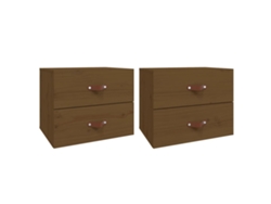 Maison Exclusive - Mesitas De Noche De Pared 2 Uds Marrón Miel 50x36x40 Cm