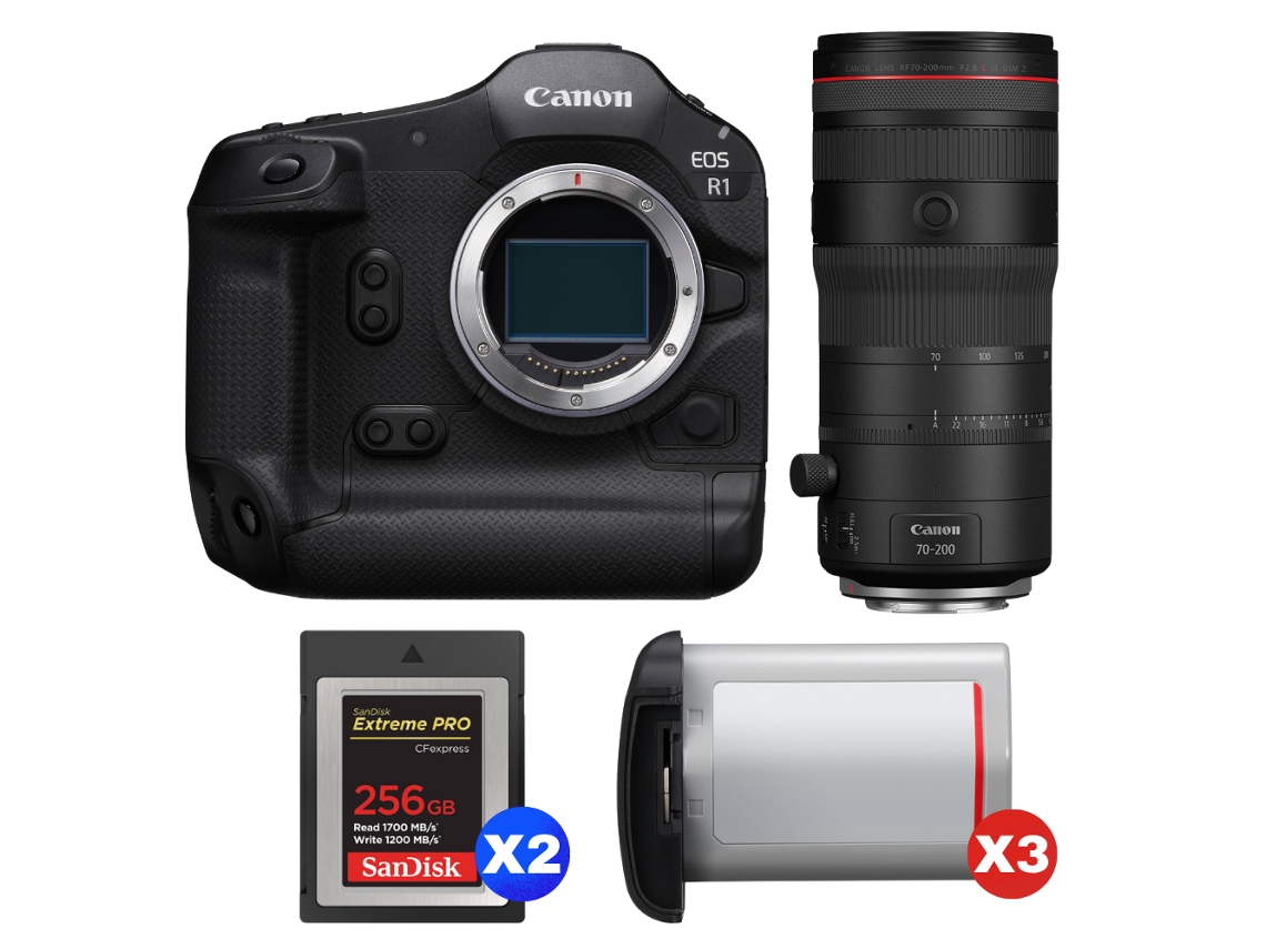 Canon Eos R1 + Rf 70-200mm F/2.8 L Is Usm Z Negro + 2 Sandisk 256gb Extreme Pro Cfexpress Type B + 3 Canon Lp-e19 + Ebook Pricedirect