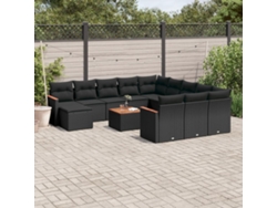 Conjunto de sofá de jardín de 13 piezas con cojines de mimbre sintético negro, Dkd Home Decor