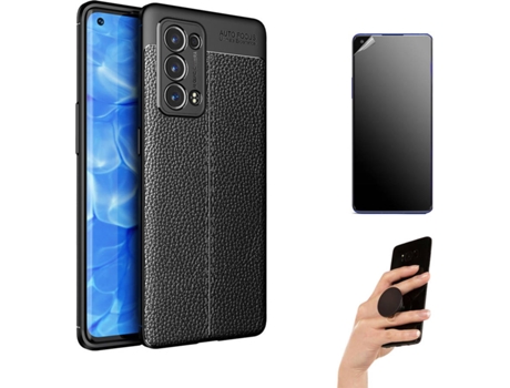 Carcasa + Protector + Popsocket Oppo Reno6 Pro Plus Rugged Leather Negro BD-HF&LC