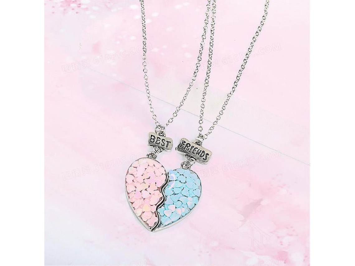 2026-2pcs Collar De Corazón Mitad Con Lentejuelas Para Mejores Amigos Regalo De Amistad Joyería