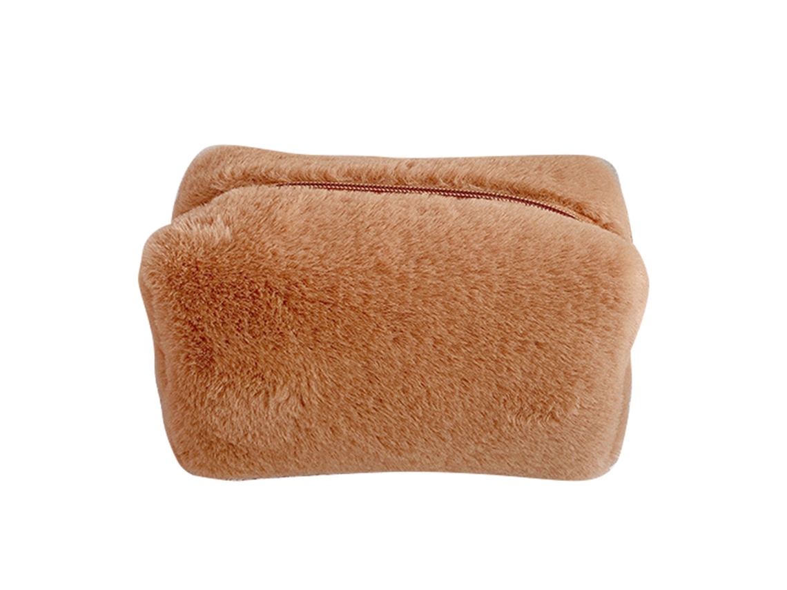 Bolsa De Maquillaje De Pelo Suave Y Fluffy Bonita Para Niñas, Bolsa De Cosméticos Portátil Marrón