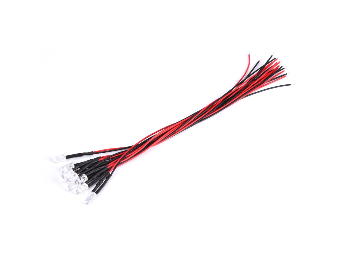 Yncm2026-12v Diodos Emisores De Luz 5mm Azul Hielo Con Cable 20cm 10pcs/set Preinstalados