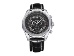 Reloj De Pulsera Para Hombre Megir De Acero Inoxidable Impermeable Cuero Pu Negro