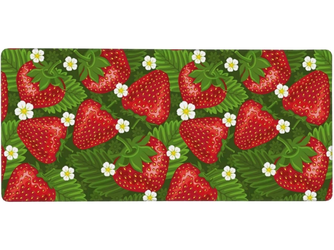 Besportble Alfombrilla De Ratón De Gran Formato Con Diseño De Fresas Y Flores Y Goma Antideslizante 40 X 90 Cm