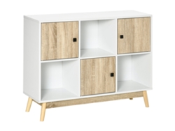 VPMKP - Aparador Homcom con 9 nichos, 3 puertas, 3 compartimentos abiertos, patas de pino, moderno, 96x30x75 cm, blanco/natural | S/MARCA