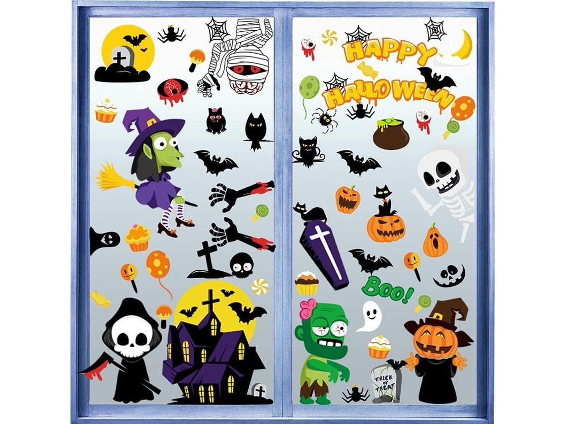 9 Pegatinas Para Ventana De Halloween, Dobles Y Desmontables Para Decoración De Fiesta De Halloween