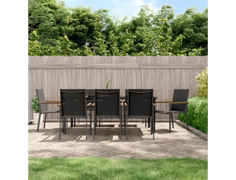 Conjunto 9 de comedor para jardín VIDAXL acero y textilene negro