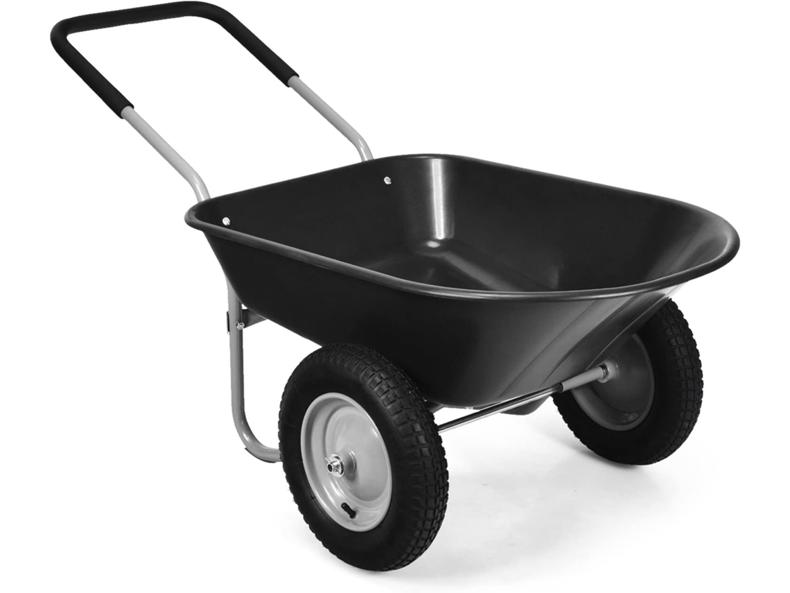Carretilla de Jardín, Carro Resistente con Estructura en Acero Robusto y 2 Ruedas Neumáticas 35,5 cm, Capacidad de Carga 150 kg (Negro) COSTWAY