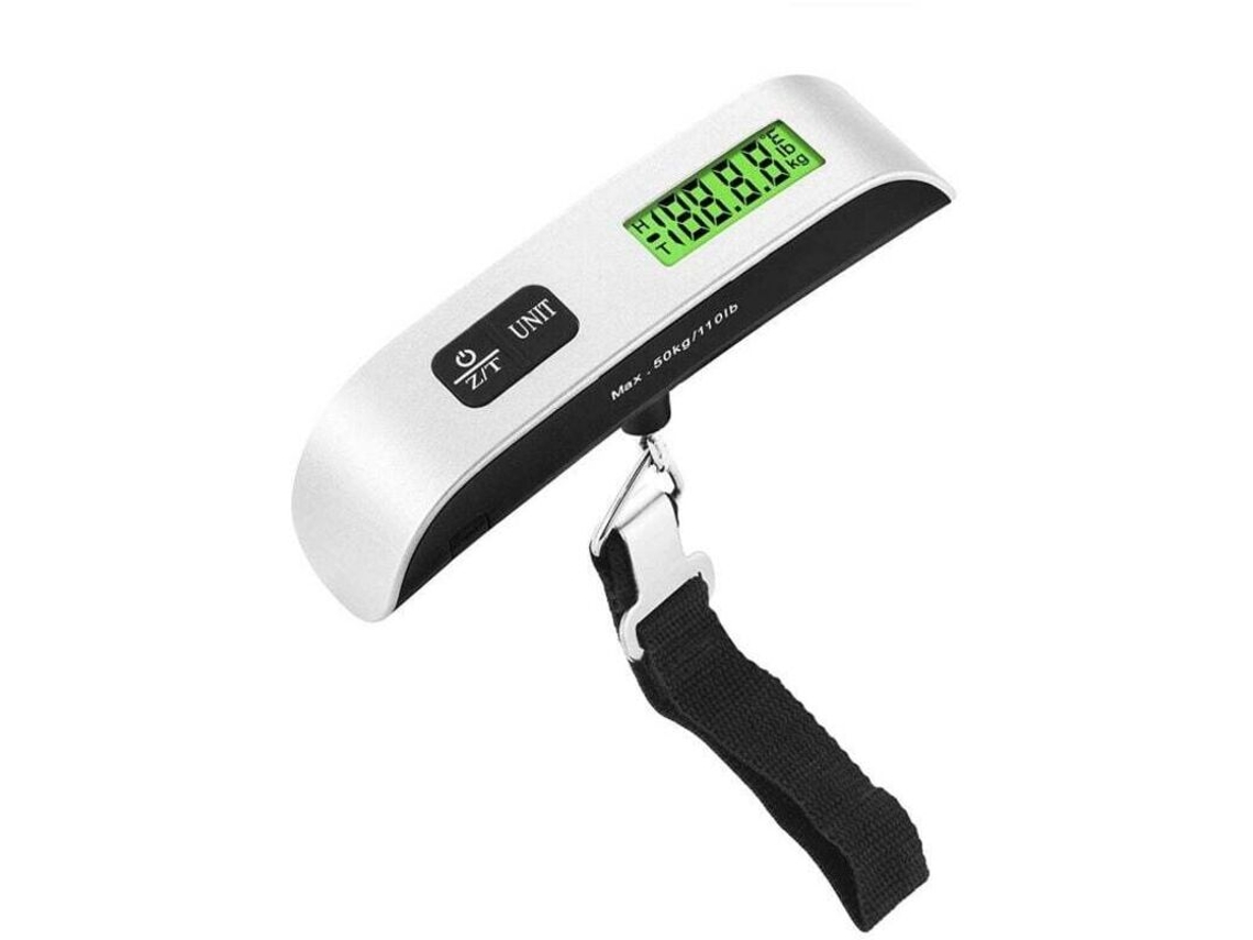 Báscula De Viaje Electrónica Máx 50kg – Pantalla Lcd Retroiluminada – Función Tara Y Termómetro – Portátil