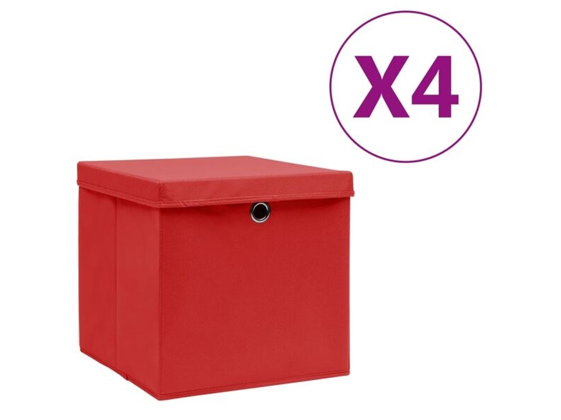Cajas de almacenaje con tapa vidaxl (4 unidades, 28 x 28 x 28 cm), color rojo