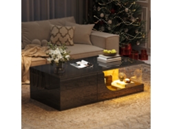 Mesa Centro 100x50x30 Negro Mdf Alto Brillo Led 2 Cajones Vidrio Templado