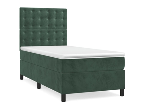 vidaXL Cama con somier y colchón 90x190 cm terciopelo verde oscuro