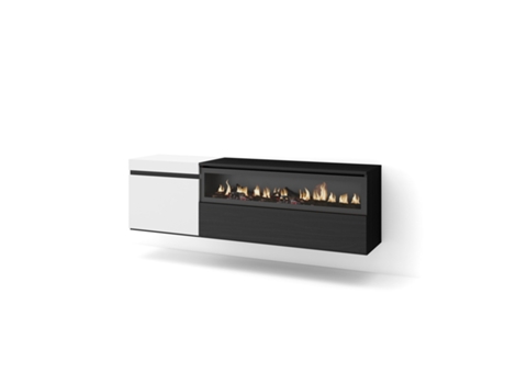 Mueble TV Televisión 150x45x35cm Para TV hasta 65 Chimenea eléctrica Colgado Suspendido Blanco y negro