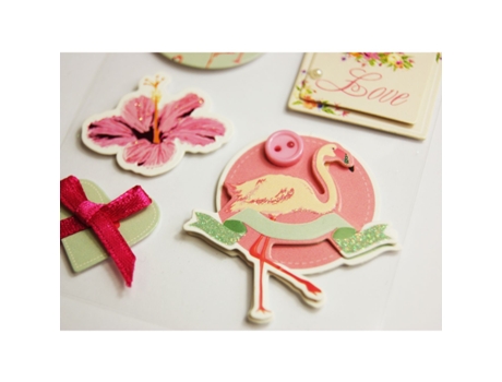 Pegatinas en relieve con purpurina - Pink Flamingo & Love
