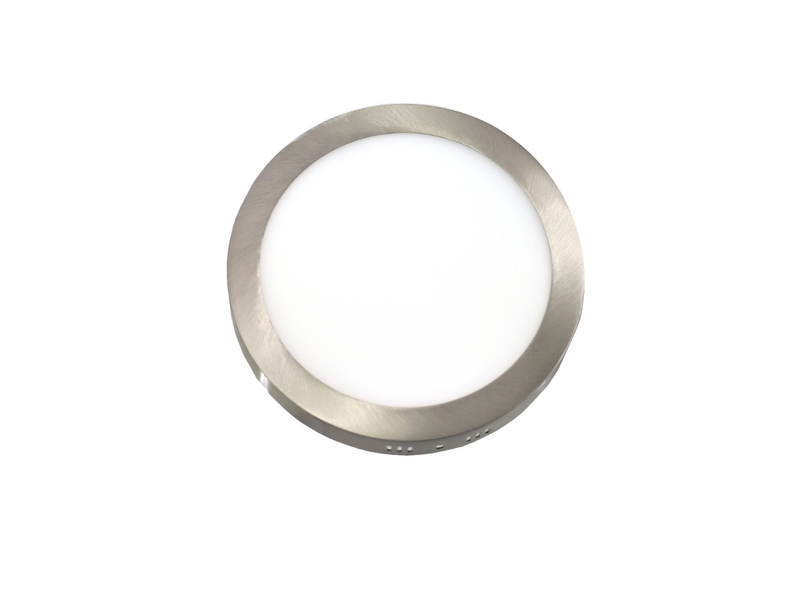 Lámpara de Techo LED 12W Luz Neutra 4200K. Redondo de Superficie Acabado Acero