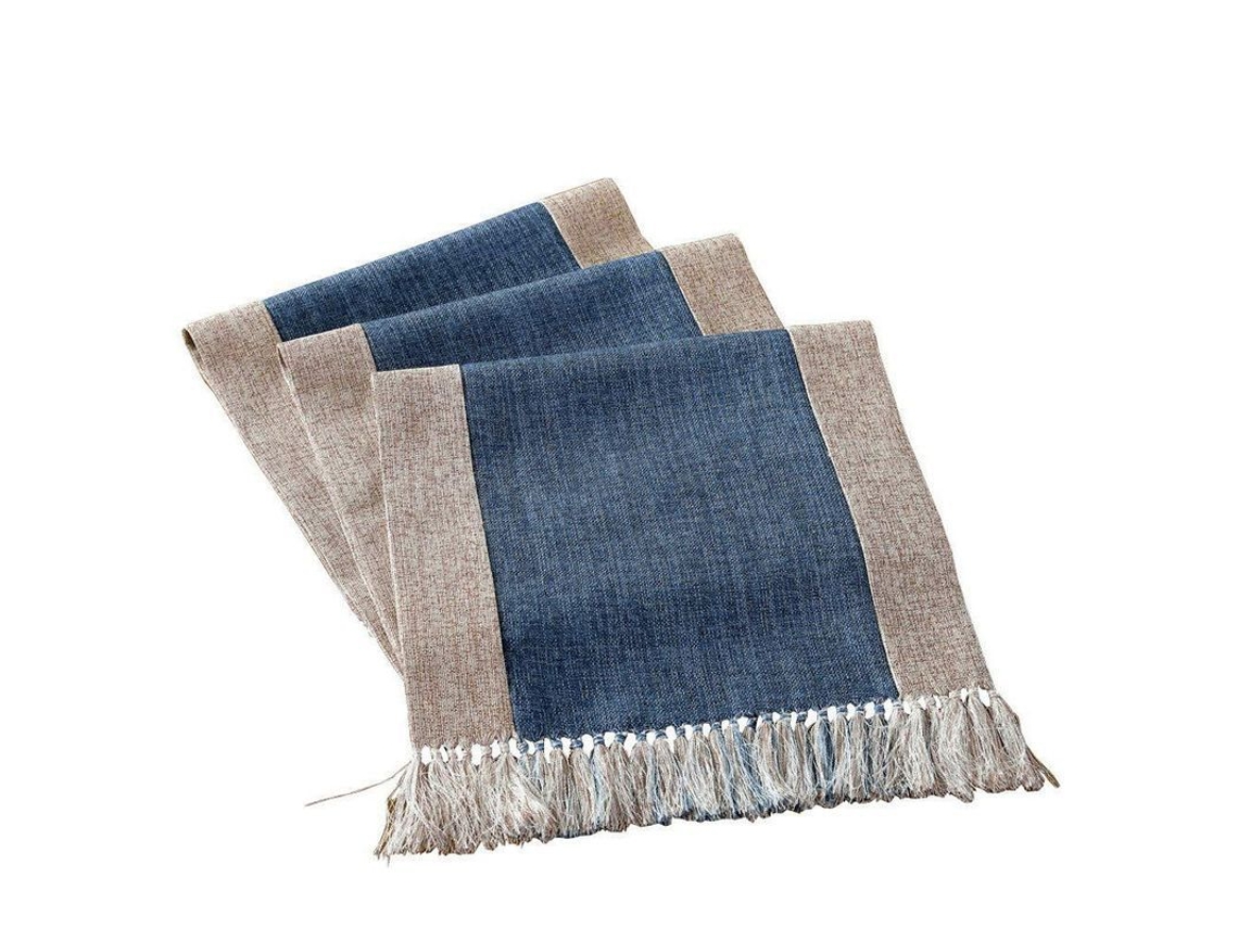 2026-mantel De Mesa Rustico Lavable 15x94 Pulgadas Azul Estilo Campestre Con Fronteras Para Sala De Estar