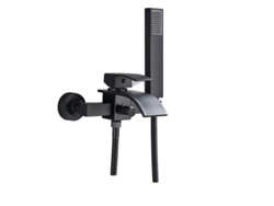 Grifo mezclador para bañera, control de dos manijas, manguera de acero inoxidable, negro mate B