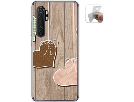 Carcasa Xiaomi Mi Note 10 Lite TUMUNDOSMARTPHONE Corazones Madera Multicolor