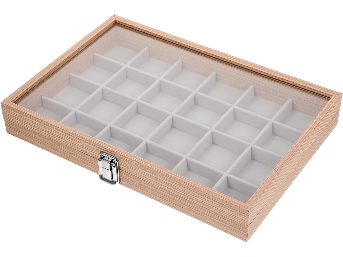 Caja De Joyería De Madera Con Tapa Transparente, Organizador De Compartimentos Grandes Para