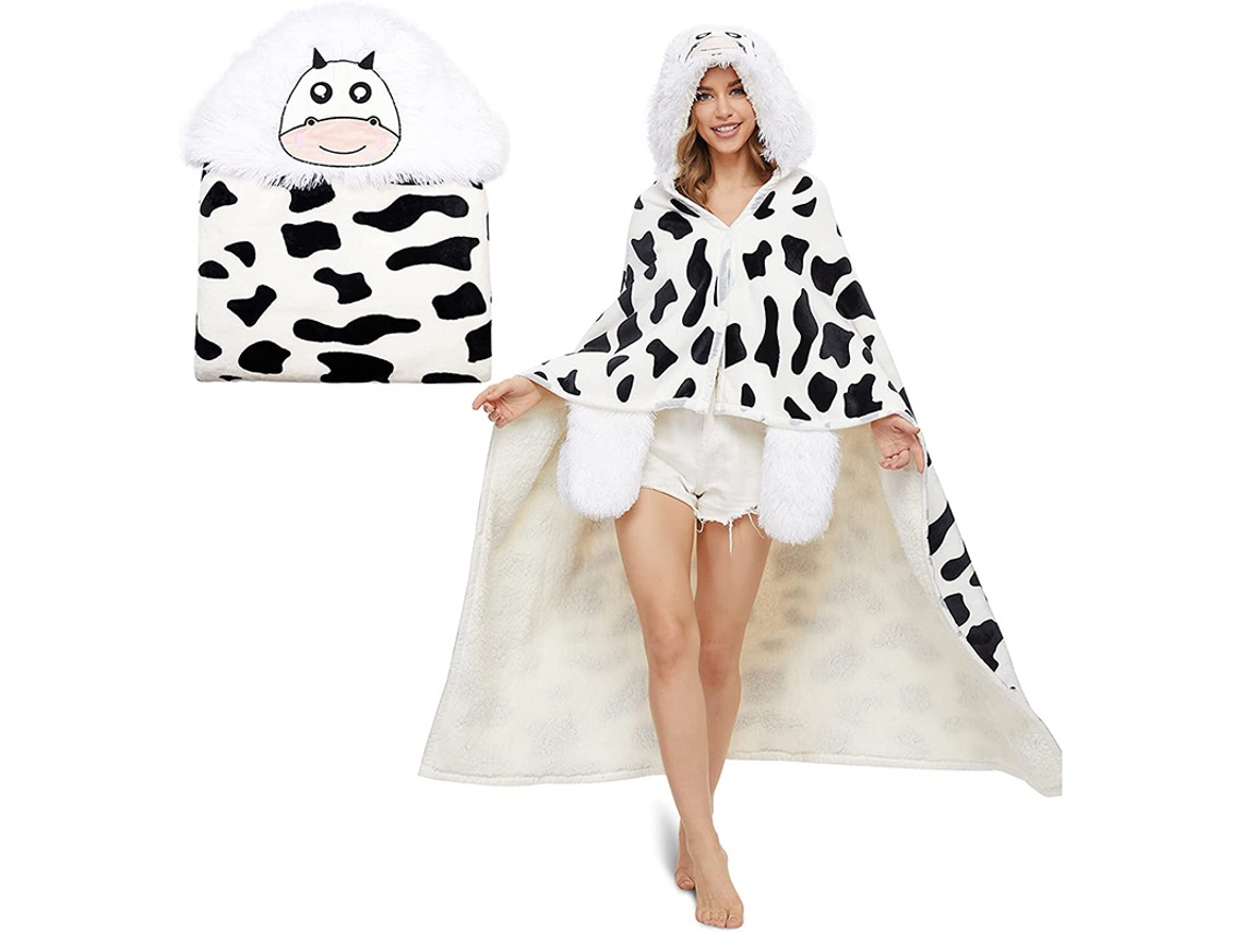 Manta Chrui Capa De Franela Con Capucha Para Usar (blanco Y Negro)
