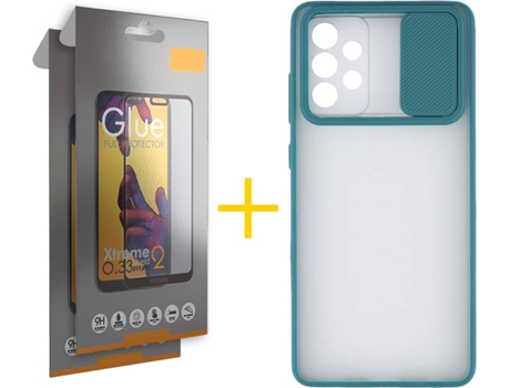 Carcasa y 2 Protectores de Pantalla de Vidrio Full Samsung A72 5G SKYHE Gel Protección Cámara Verde
