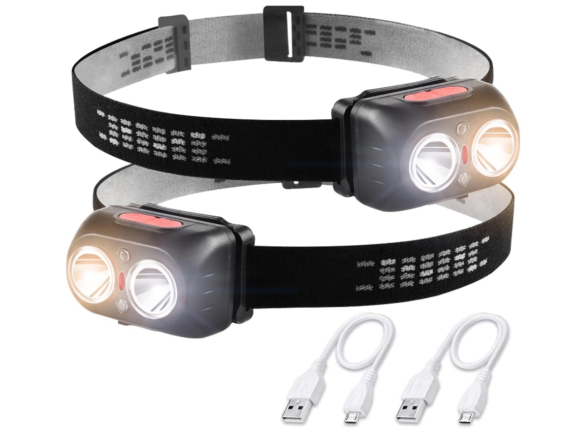 Faros 2 Paquetes 150 Lúmenes Sensor 5 Modos 45° 6-12h Recargable Negro
