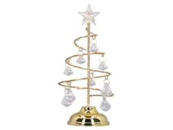 Lámpara navideña LED con pequeño cristal, color dorado cálido.