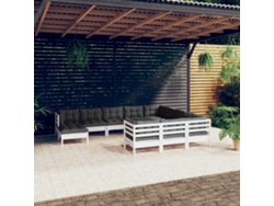 11 Piezas Conjunto Lounge De Jardim C/ Almofadões Pinho Branco Dkd Home Decor