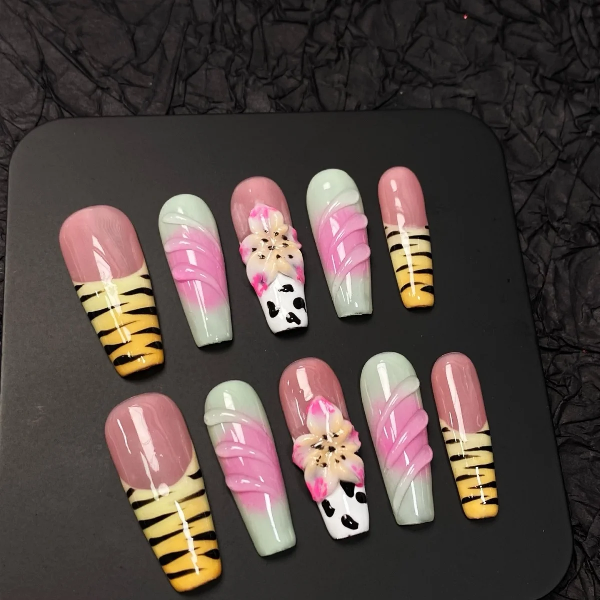 (dh3220-xs) Parche Adhesivo Para Uñas Hecho A Mano, Color Verano, 10 Piezas
