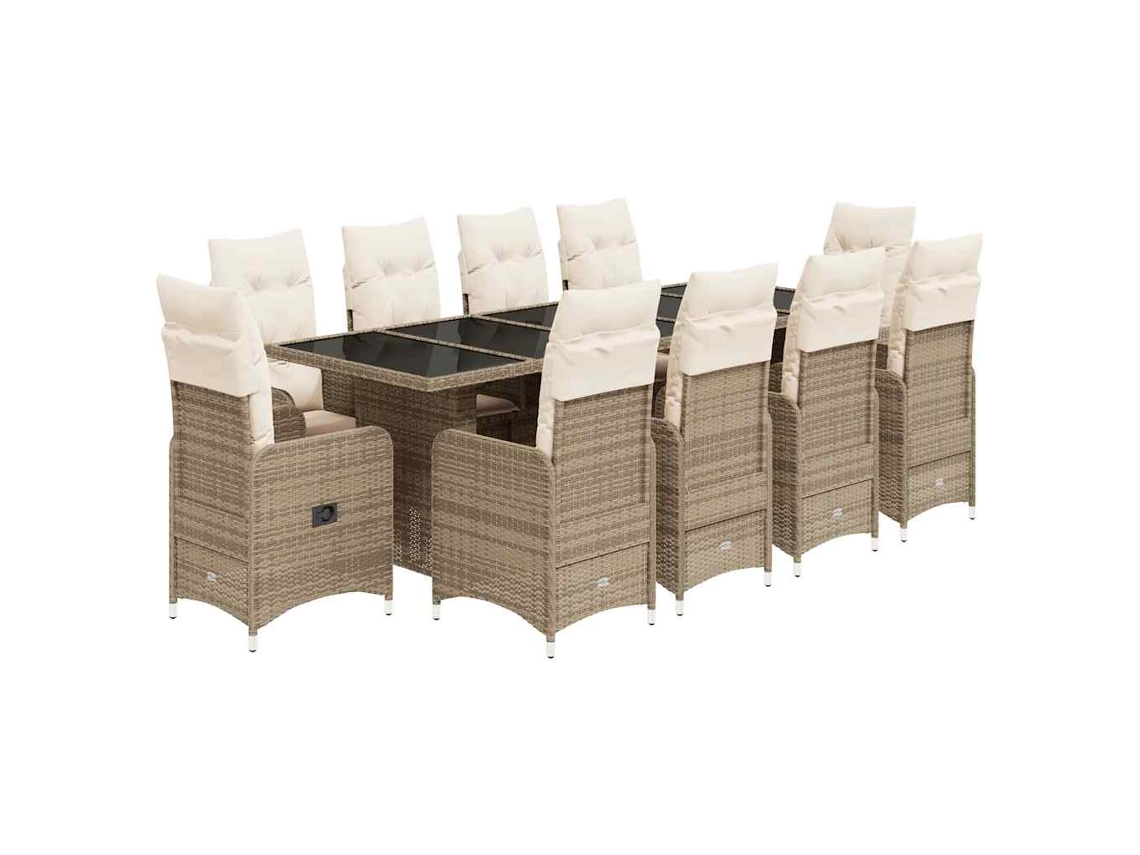 Maison Exclusive - Set De Mesa Y Sillas De Jardín 11 Pzas Y Cojines Ratán Pe Beige