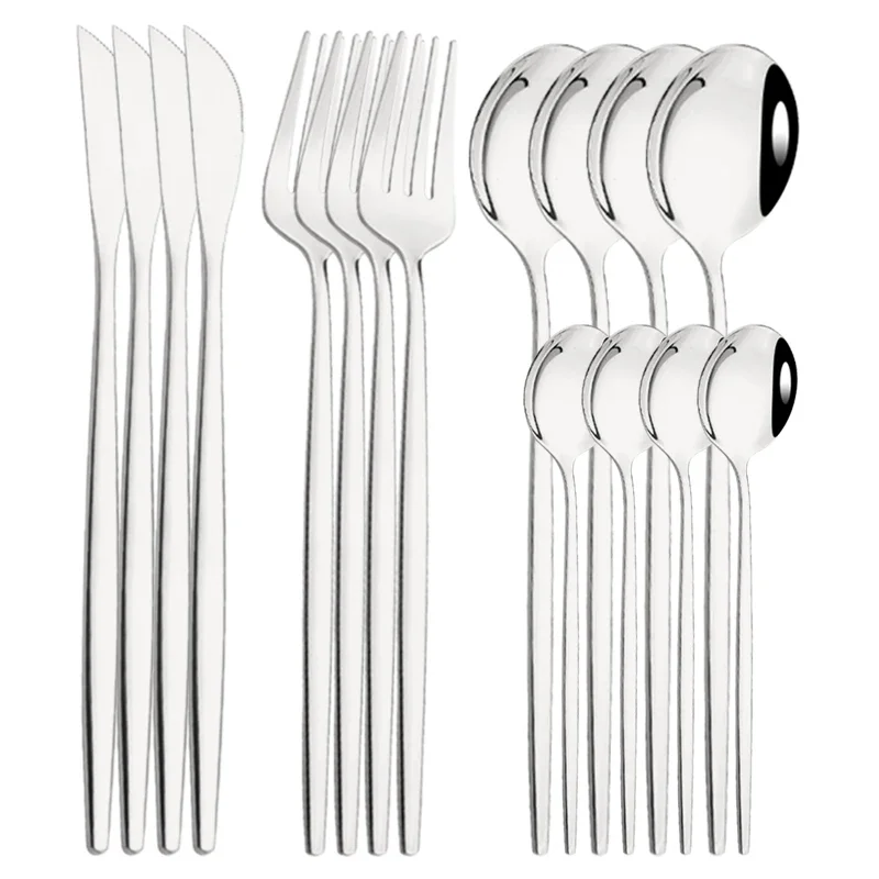 (juego De Cubiertos De Acero Inoxidable Plateado De 16 Piezas, Que Incluye Cuchillo, Tenedor Y Cucharilla De Café, Para Uso Doméstico)