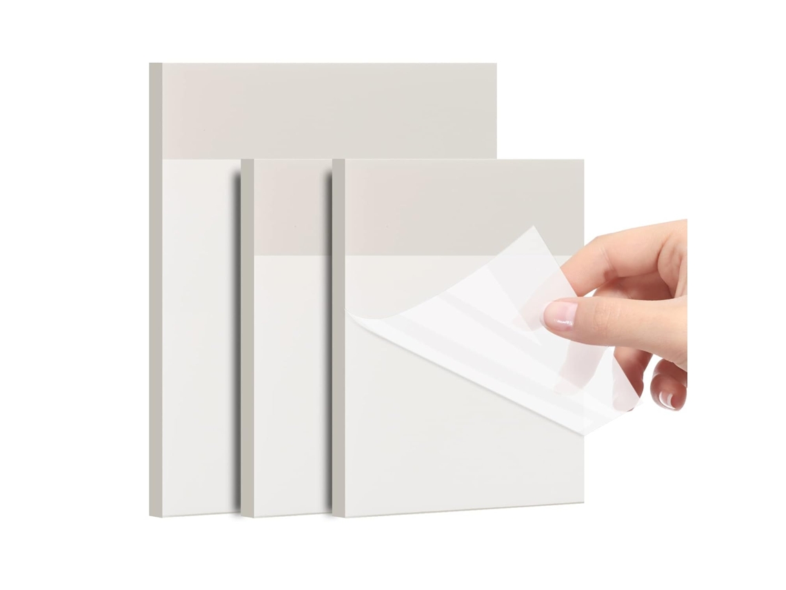 Notas Adhesivas Transparentes, 150 Hojas, 3 Tamaños, Impermeables, Autoadhesivas.