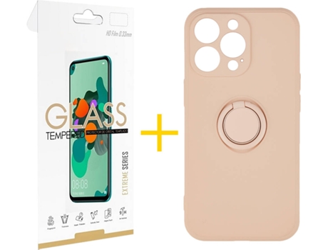 Carcasa + 1 Protector de Vidrio iPhone 13 Pro Max SKYHE Gel O-Ring Rosa