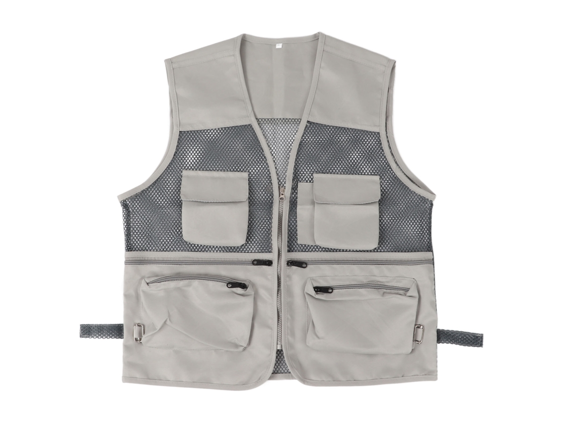 Chaleco Militar De Malla Transpirable Y Resistente Con Múltiples Bolsillos Para Pesca Y Actividades Al Aire Libre, Talla Xl, Gris Francés.