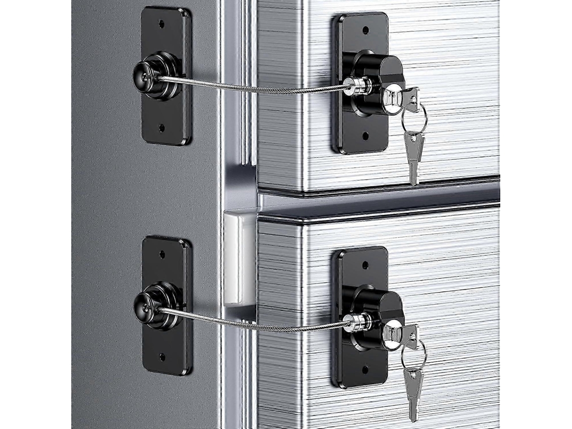 Paquete de 2 cerraduras para refrigerador a prueba de niños, fácil aplicación con adhesivo, sin necesidad de herramientas, Rosewell