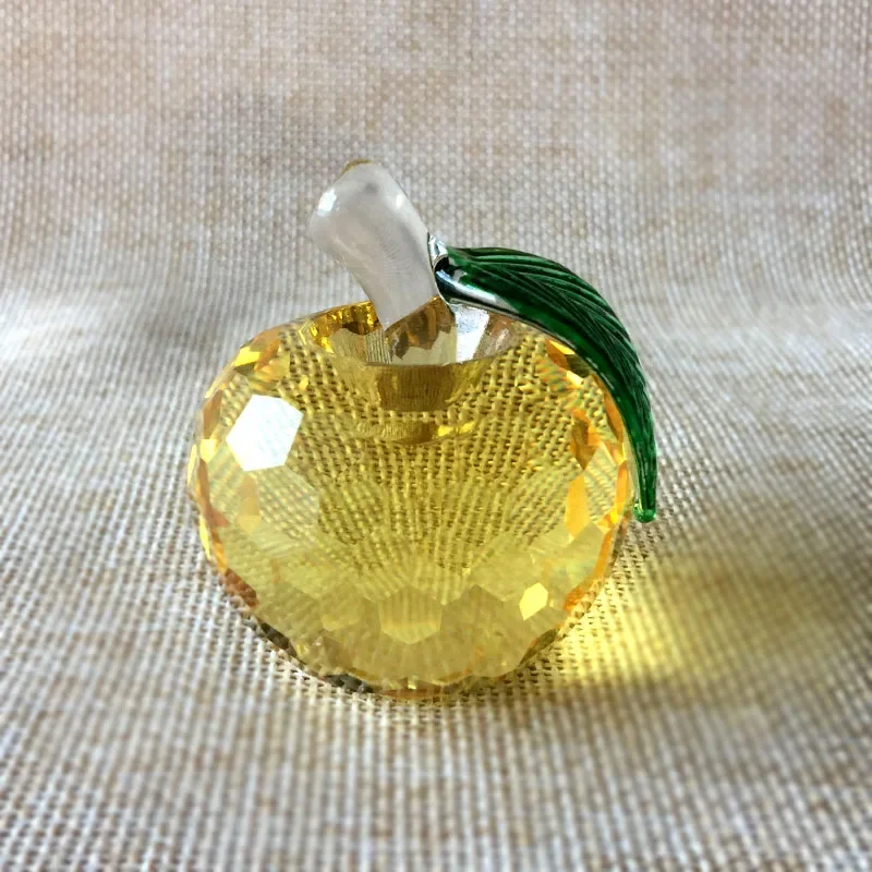 Adorno de manzana de cristal, adorno esférico de vidrio multifacético MDUG (amarillo, 60 mm)