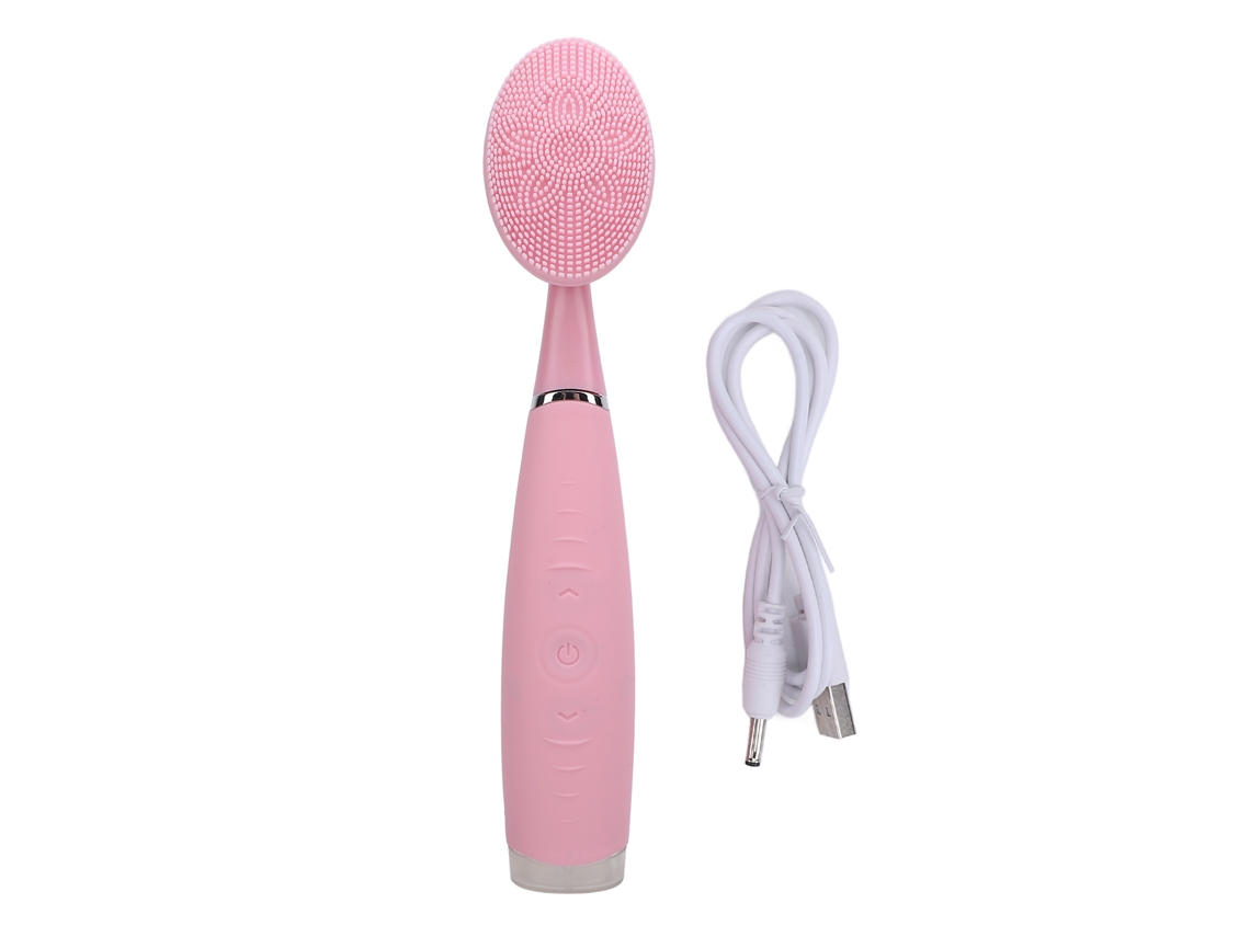 Cepillo limpiador facial eléctrico de silicona IPX6 resistente al agua, color rosa.