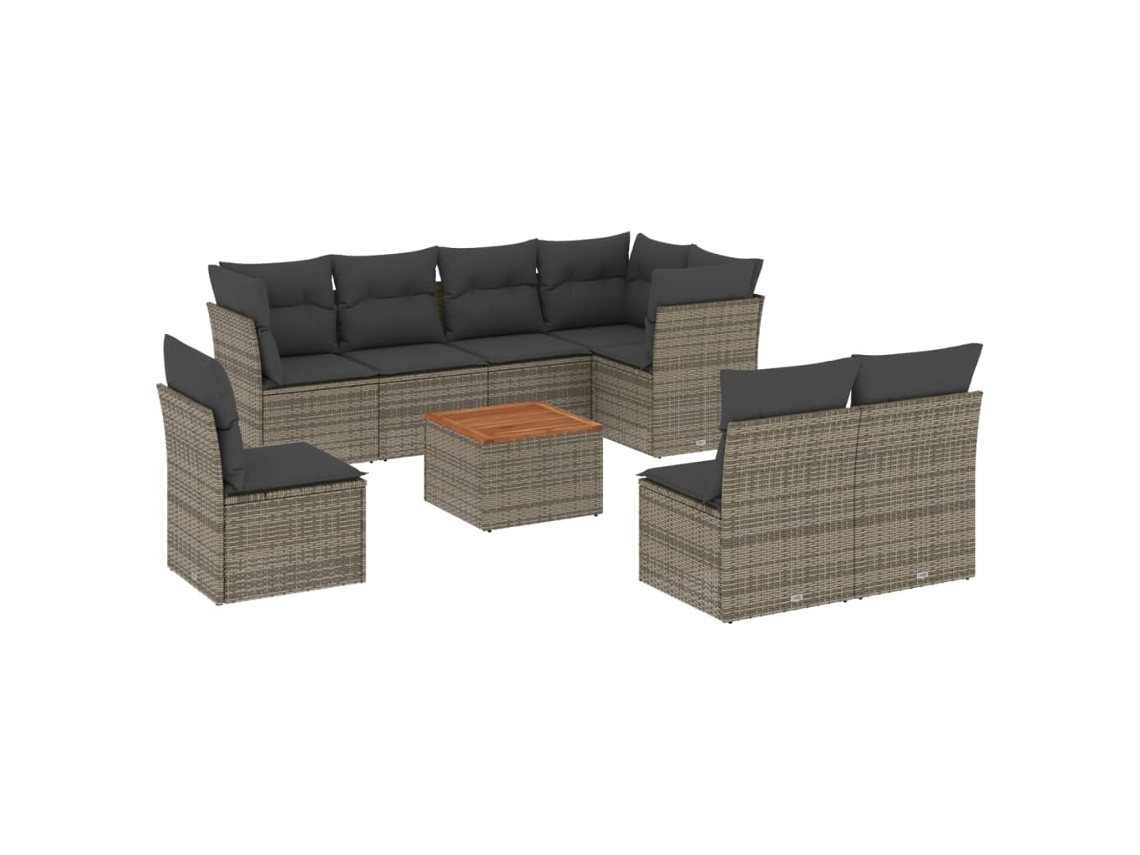 Maison Exclusive - Set De Muebles De Jardín 9 Pzas Y Cojines Ratán Sintético Gris