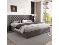 Cama Contenedor Acolchada De Terciopelo 160x200 Cm Con Somier De Láminas - Gris