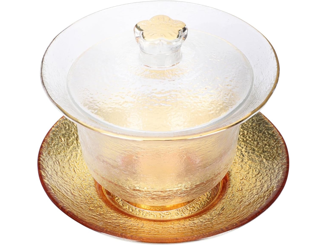 Juego De Té De Cristal Chino Con Tapa Dorada Y Taza Decorativa Gruesa.