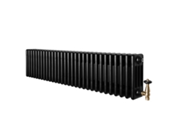 Radiador tradicional de 4 columnas, 300x1370 mm, negro, 1519 W + válvulas termostáticas – Acero al carbono, soportes incluidos.