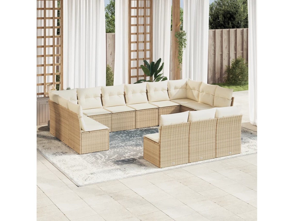 Conjunto de sofá de jardín de 13 piezas con cojines, mimbre sintético beige, Dkd Home Decor