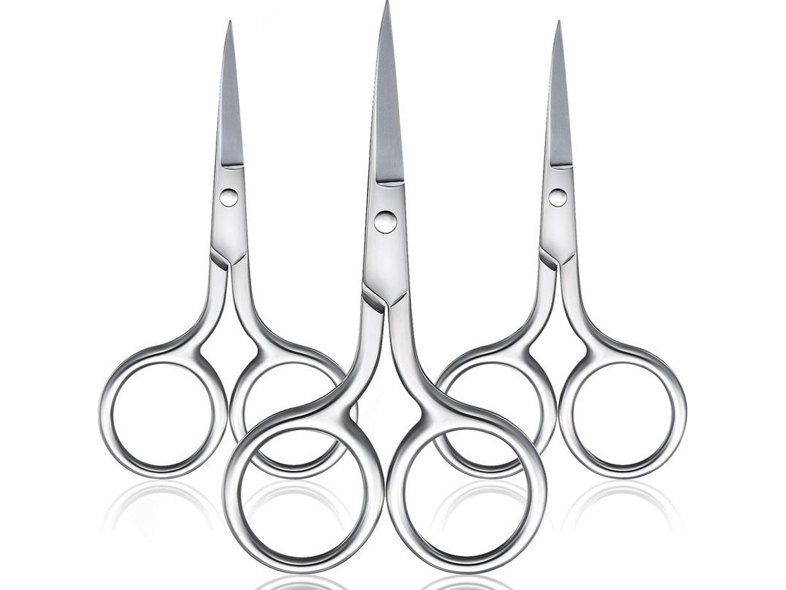 Tijeras para vello nasal, paquete de 3, de acero inoxidable, para un corte recto y preciso.