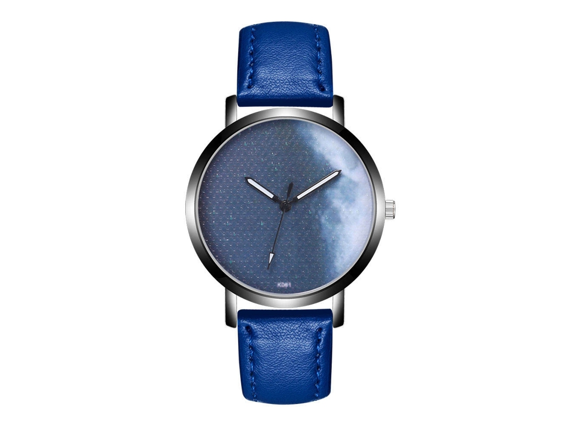 Reloj De Pulsera Unisex Informal Con Correa De Cuero Y Movimiento De Cuarzo Azul.