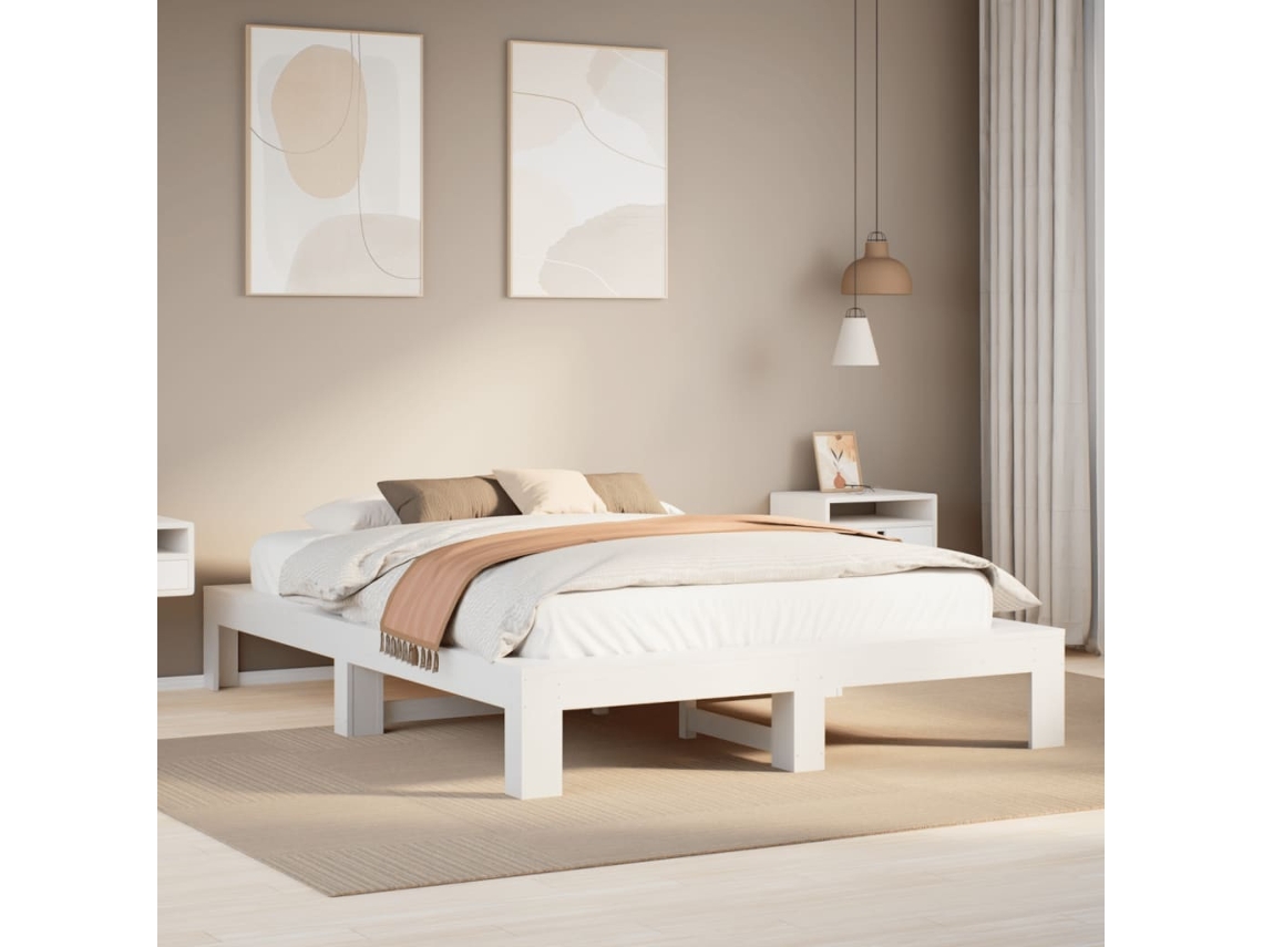 Estructura De Cama Sin Colchón Madera De Pino Blanca 150x200 Cm