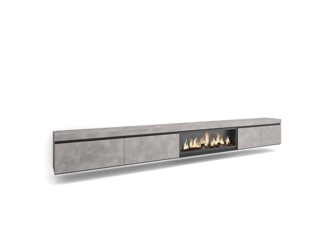 Mueble TV, Televisión, 368x35x45, Chimenea eléctrica XXL, Colgado, Suspendido, Cemento SKRAUT HOME