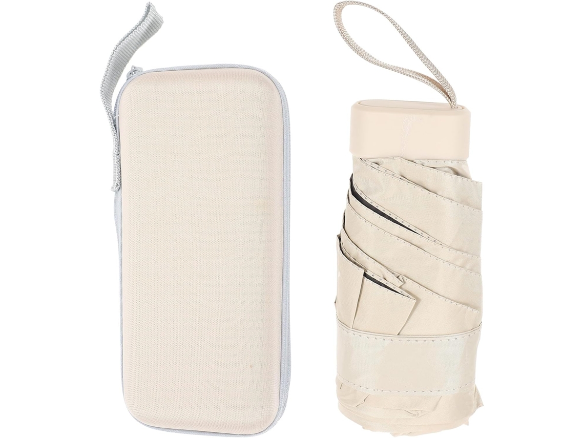 Paraguas Plegable Para Mujer, Protección Uv, Ligero, De Pongee Beige, Compacto Y Portátil.