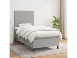 Cama Box Spring Con Colchón Tela Gris Claro 90x190 Cm