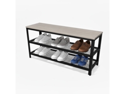 Relaxdays Banco Zapatero Para 8 Pares, 45x100x30 Cm, 2 Estantes De Rejilla, Efecto Madera, Marrón Claro/negro